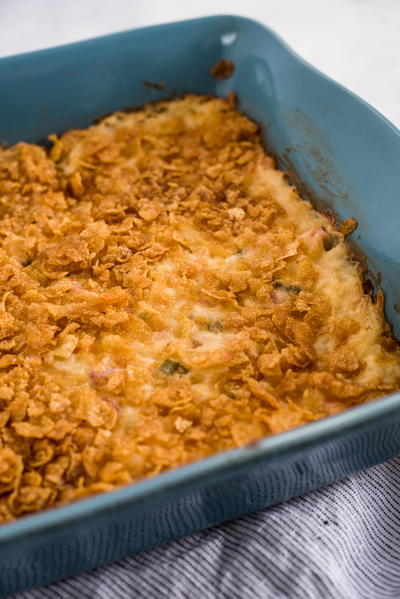 Cheesy Potato and Corn Flake Casserole