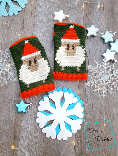 Santa Hats Fingerless Gloves Sheep in Santa Hats Fingerless Gloves