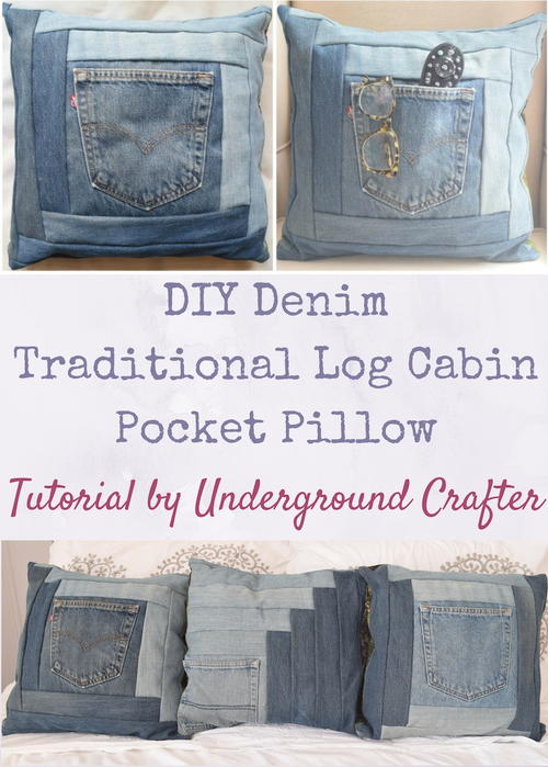 DIY Denim Pocket Pillow DIY Denim Traditional Log Cabin Pocket Pillow