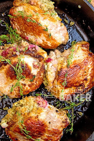 Skillet Pork Chops Stuffed with Cranberries