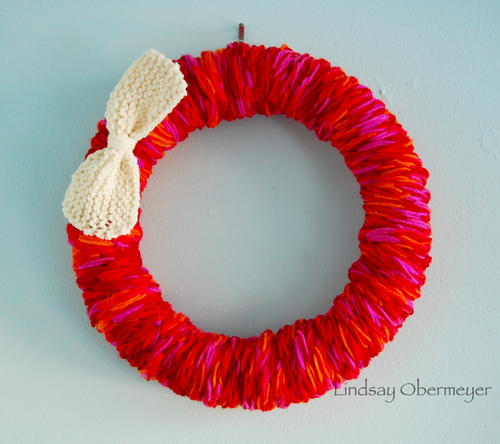 Finger Knit Valentine's Day Wreath