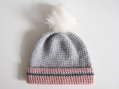 Simple Slouch Pom Pom Beanie Crochet Hat