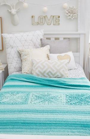 Sky Blue Crochet Bed Throw