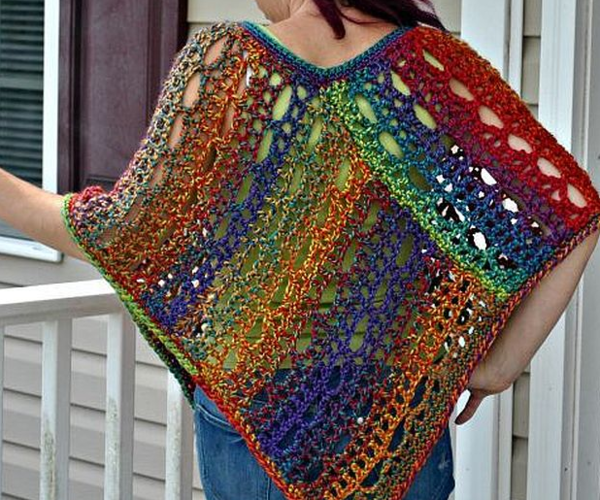 Rainbow Lace Crochet Poncho Pattern