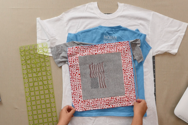 Image shows shirt blocks with fabric borders.