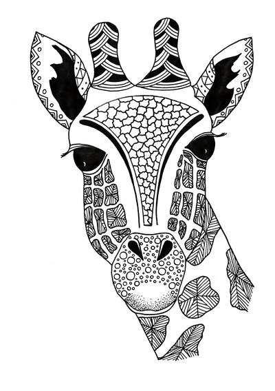 Zentangle Giraffe Printable Coloring Page