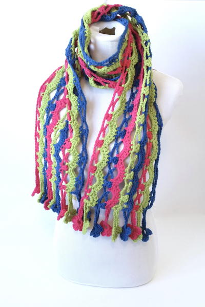 Flower Fringe Colorful Crochet Scarf