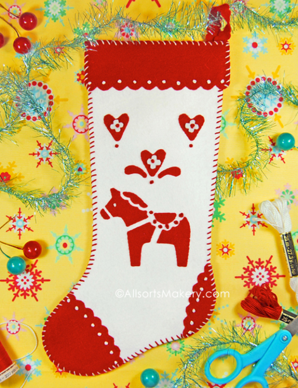 Swedish Dala Horse Applique Stocking Swedish Dala Horse Applique Stocking