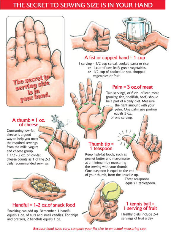 Use your hand to measure serving sizes Use your hand to measure serving sizes