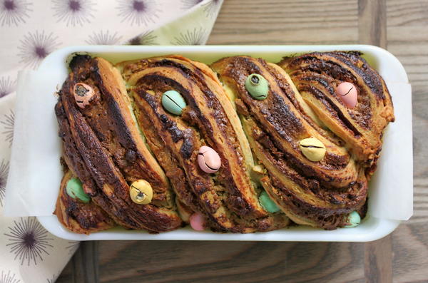Pistachio Cream and Mini Egg Babka Pistachio Cream and Mini Egg Babka