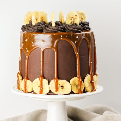 Dark Chocolate and Salted Caramel Banana Layer Cake