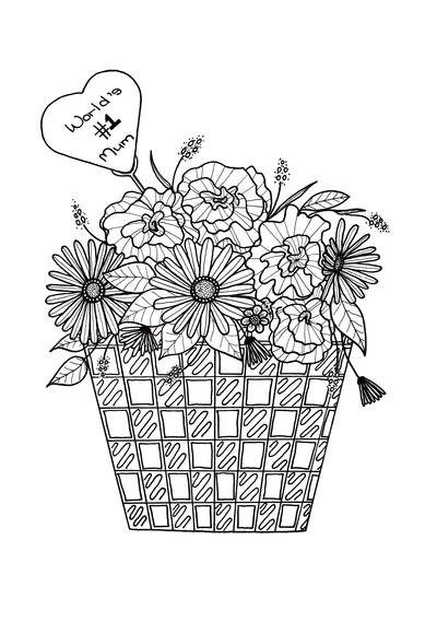 Flower Basket Mother's Day Coloring Page