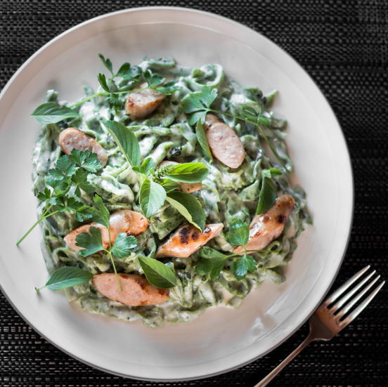 St Patricks Day Cheesy Sausage Green Pasta St Patrick's Day Cheesy Sausage Green Pasta