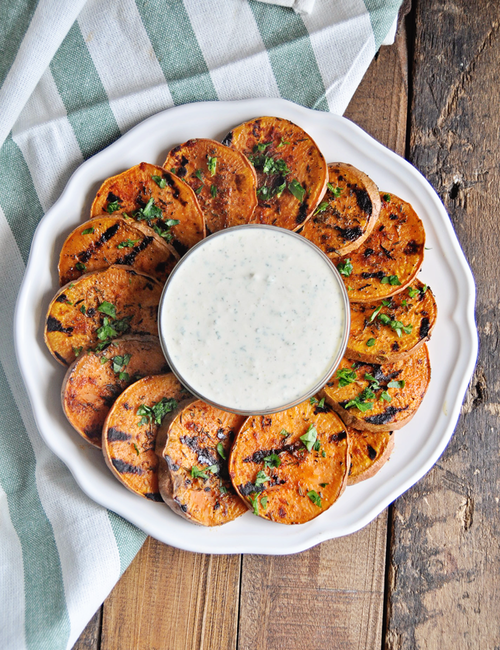 Grilled Sweet Potatoes with Garlic Yogurt Aioli Grilled Sweet Potatoes with Garlic Yogurt Aioli