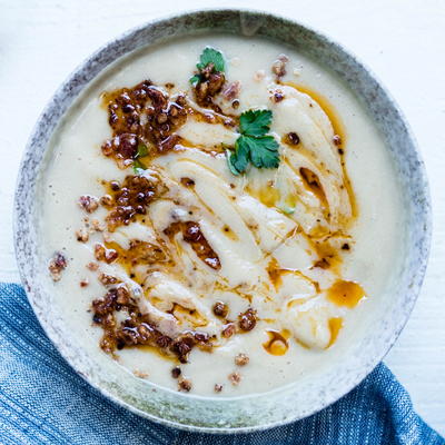 Healthy Cauliflower Soup with Bacon and Chili Oil
