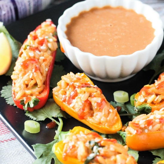 Spicy Peanut Rice Stuffed Mini Pepeprs