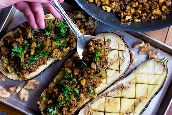 Stuffed Eggplant with Lamb and Walnuts Stuffed Eggplant with Lamb and Walnuts