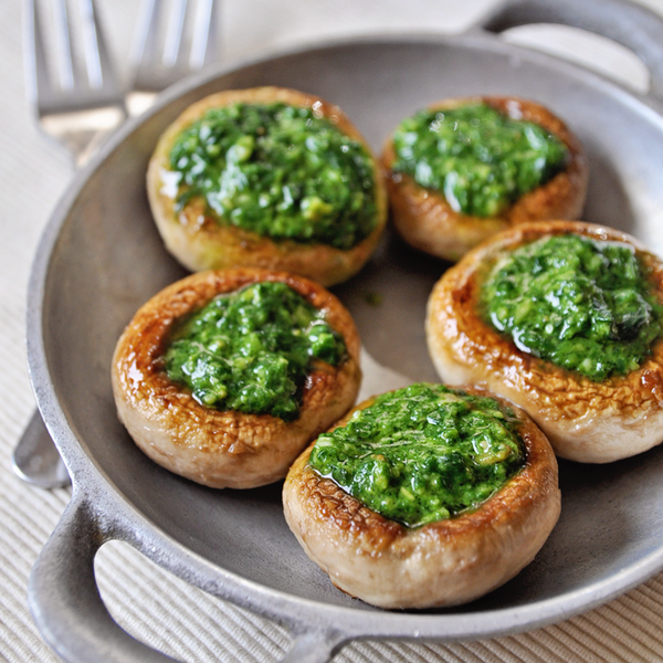 Seared Mushrooms Stuffed Seared Mushrooms Stuffed with Homemade Pesto