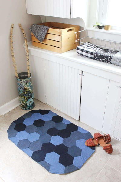 Upcycled Denim Hexagons Rug Upcycled Denim Hexagons Rug