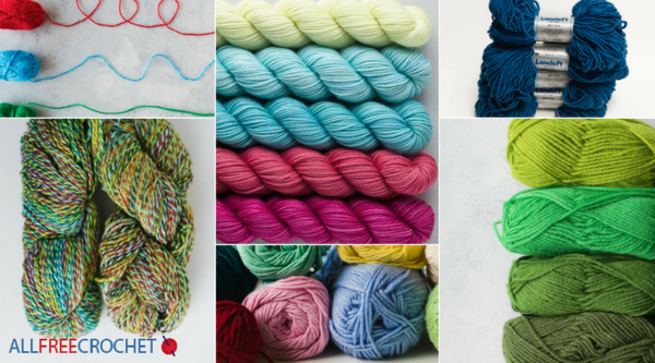 Image shows a collage of different types of yarn.