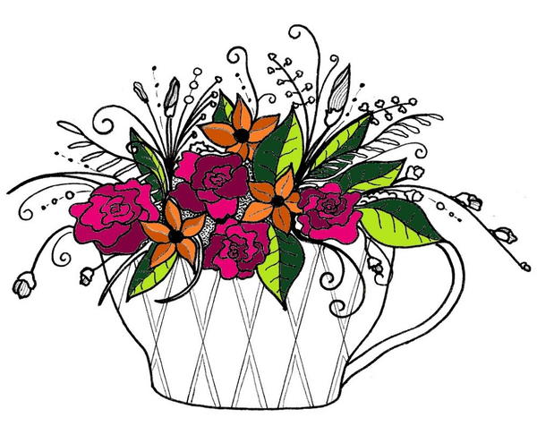 Summer in a Teacup Adult Coloring Page Summer in a Teacup Adult Coloring Page
