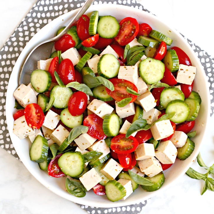 Vegan Tomato Cucumber Feta Salad