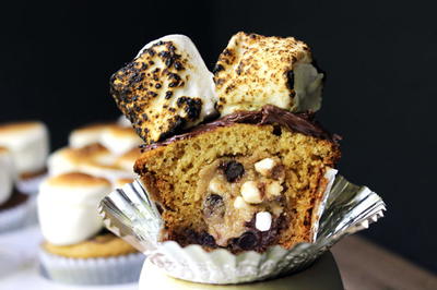 Cookie Dough Filled S'mores Cupcakes