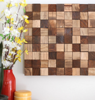 DIY Wood Block Mosaic Wall Decor