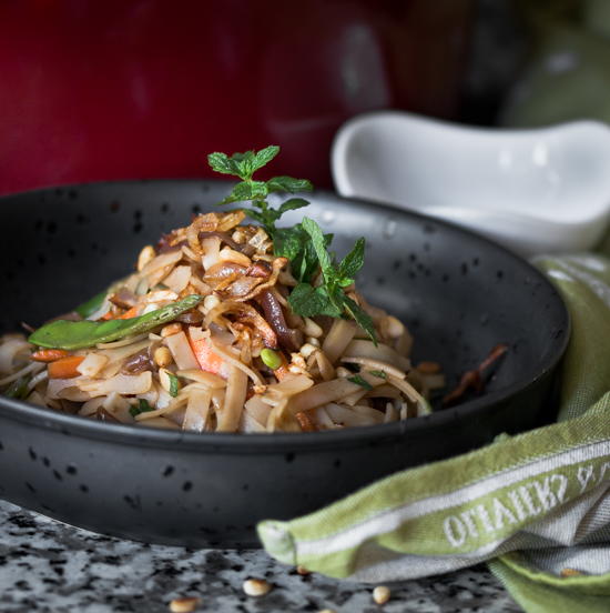 Rice Noodles with Balsamic Onions