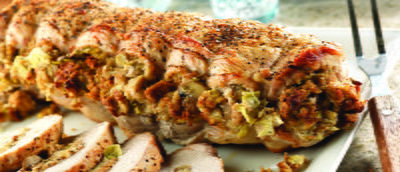 Pork Roast with Herb, Artichoke, and Mushroom Stuffing