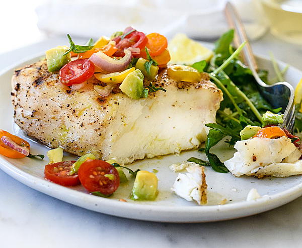 3-Step Halibut with Tomato Avocado Salsa