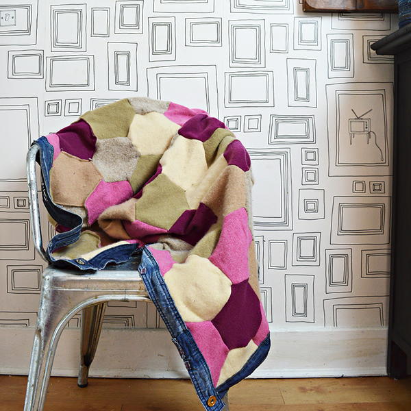 Upcycled Hexagon Patchwork Sweater Blanket Upcycled Hexagon Patchwork Sweater Blanket