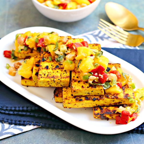 Grilled Tofu Steaks with Mango Salsa Grilled Tofu Steaks with Mango Salsa