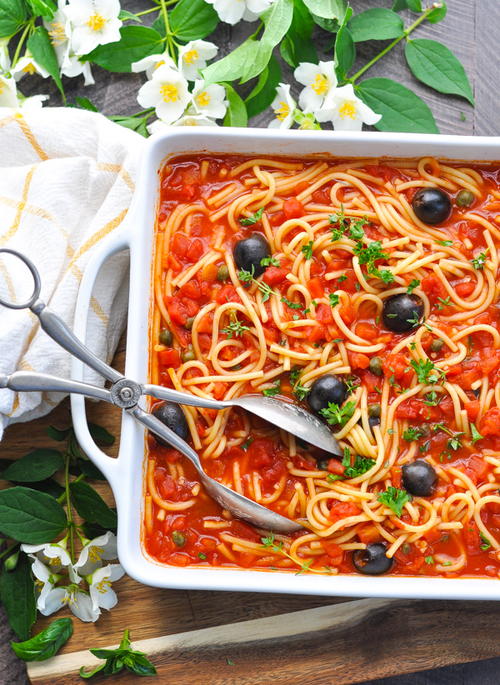 Dump and Bake Pasta Puttanesca Dump and Bake Pasta Puttanesca