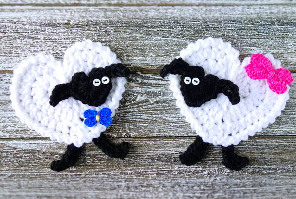 Crochet Heart Sheep Applique Crochet Heart Sheep Applique