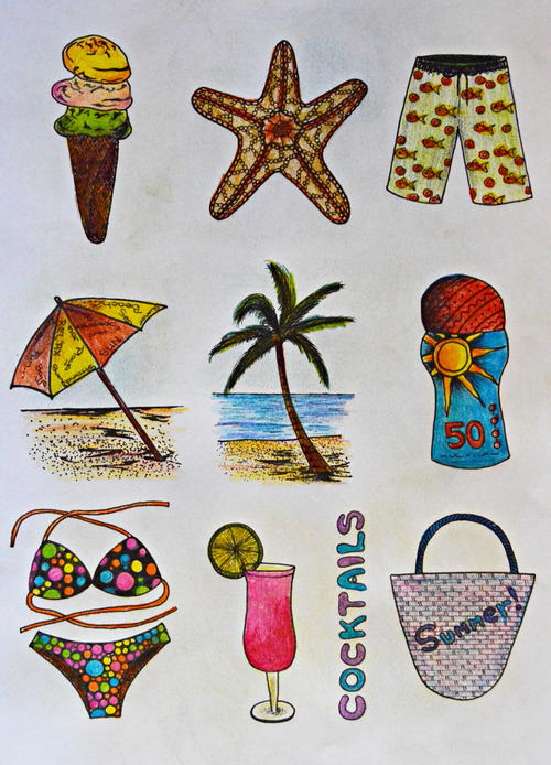 Magical Summer Motifs Coloring Page Magical Summer Motifs Coloring Page