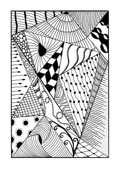 Trippy Zentangle Triangles Adult Coloring Page