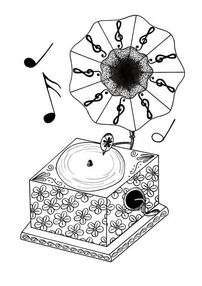 Vintage Gramophone Adult Coloring Page