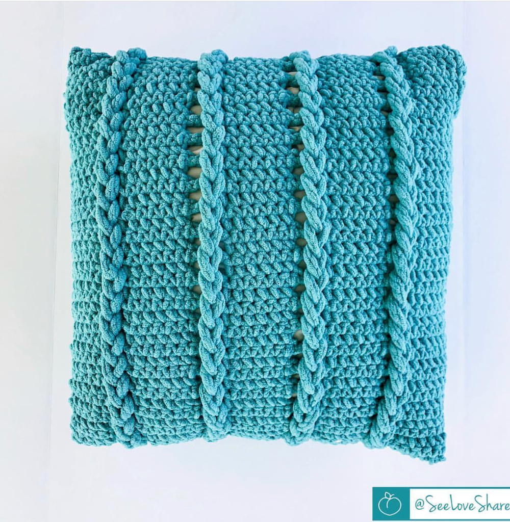 Faux Cable Knit Crochet Pillow | AllFreeCrochet.com