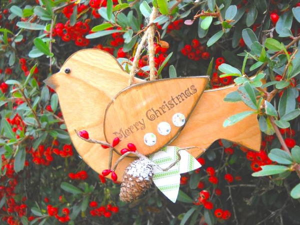Wood Bird Christmas Ornaments