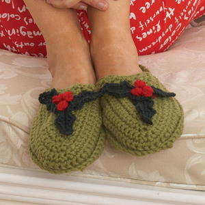 Holly Holiday Crochet Slippers