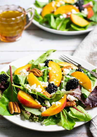 Salad with Peaches Blackberries Basil Vinaigrette Salad with Peaches, Blackberries & Basil Vinaigrette