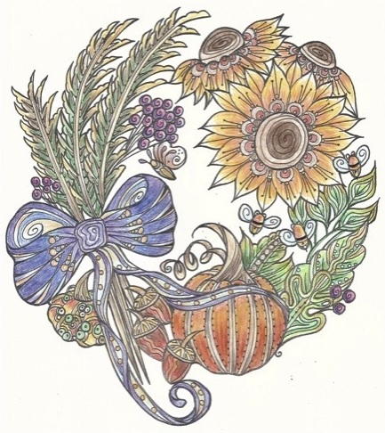 Harvest Fall Wreath Coloring Page