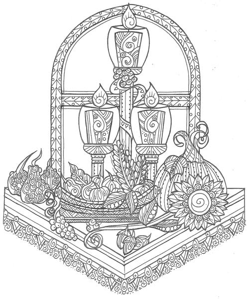 Candlelit Thanksgiving Table Coloring Page Candlelit Thanksgiving Table Coloring Page