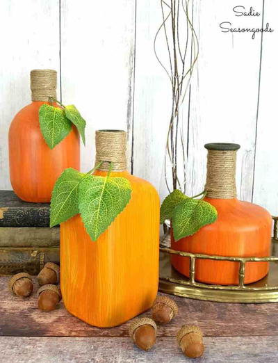 Recycled Bourbon Bottle Pumpkin Decorations
