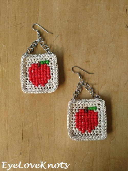 Cross Stitched Apple Earrings Cross Stitched Apple Earrings