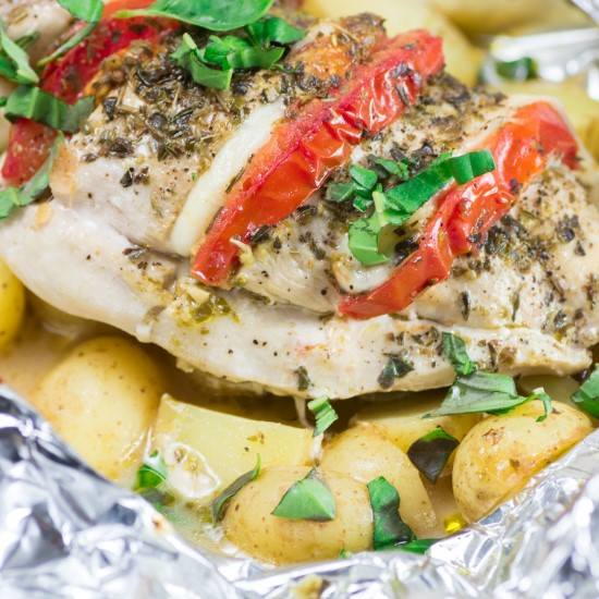 Grilled Caprese Chicken Little Potato Foil Packs Grilled Caprese Chicken Little Potato Foil Packs