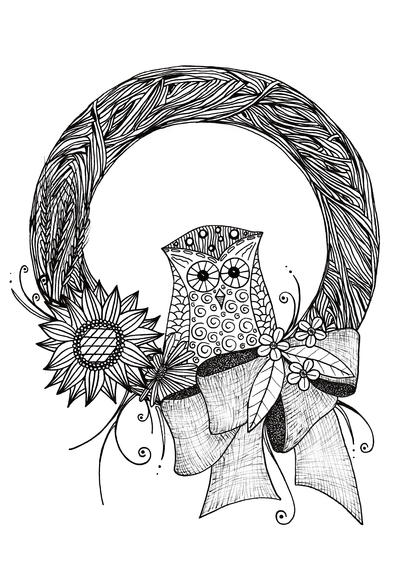 Intricate Fall Wreath Adult Coloring Page