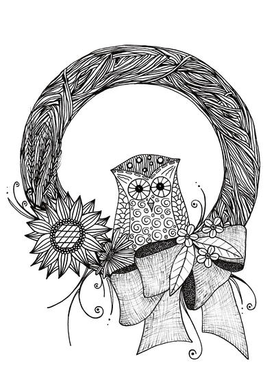 Intricate Fall Wreath Adult Coloring Page Intricate Fall Wreath Adult Coloring Page