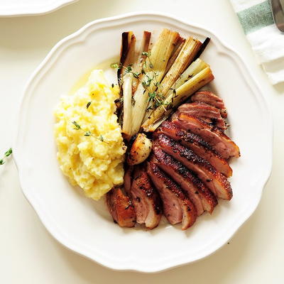 Sous Vide Duck Breast with Braised Leeks & Mashed Potatoes